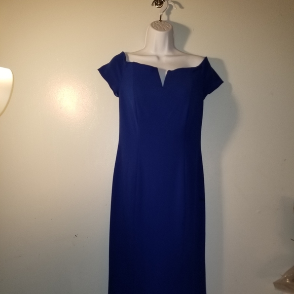 Calvin Klein Blue Off-The-Shoulder Gown - Picture 2 of 6